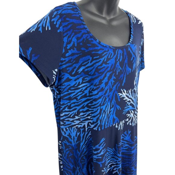 Michael Kors Womens Plus 1X Blue Navy Coral Shell Short Sleeve Scoop Dress New - Picture 4 of 10